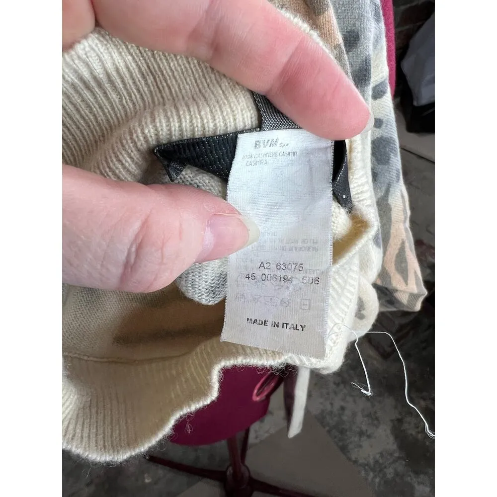 Cashmere les copains sweater leopard tiger print mock neck Tan Size M - Image 11