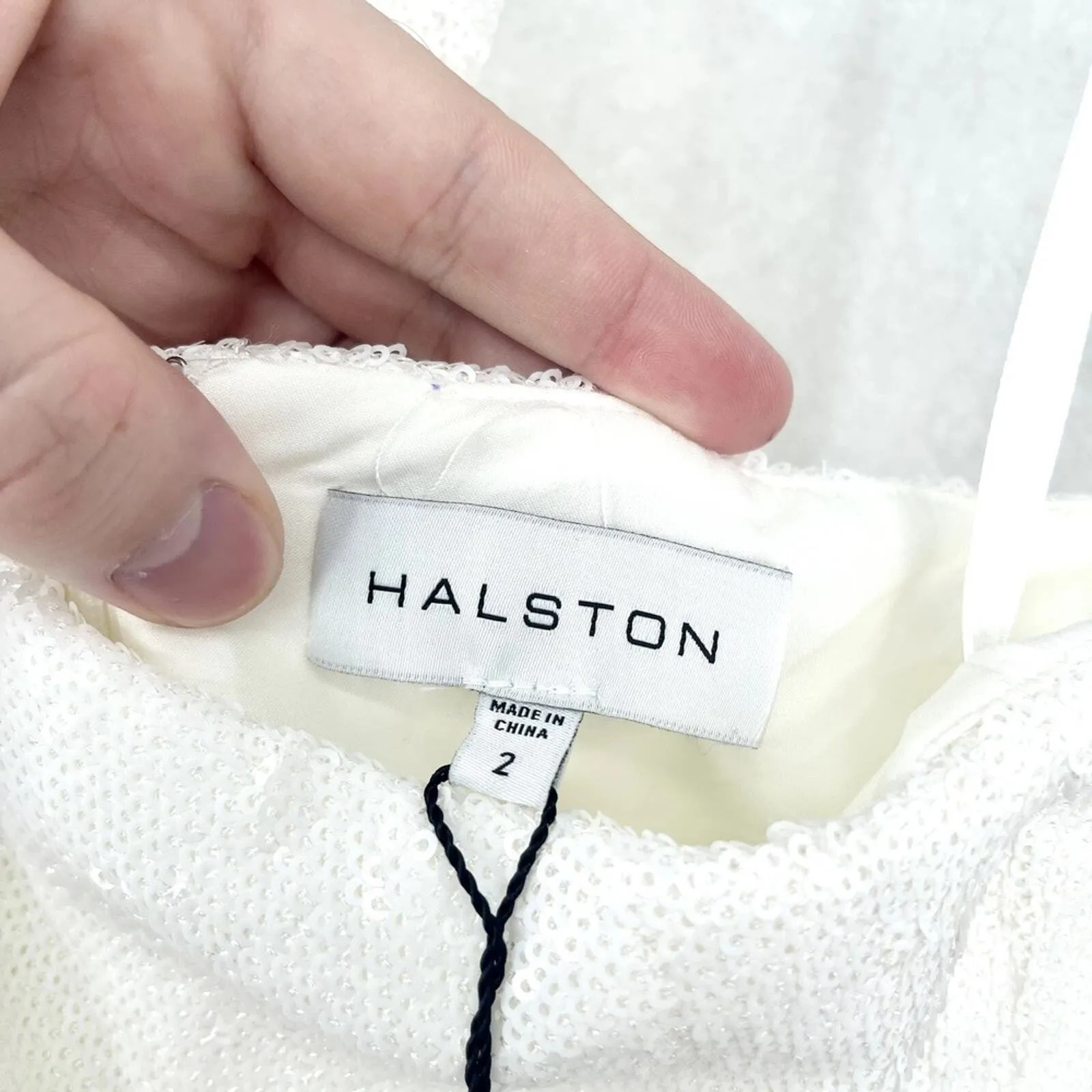 Halston Dress Women Size 2 Mini White Halter Neck Cross Front Diletta Sequin NEW - Image 3