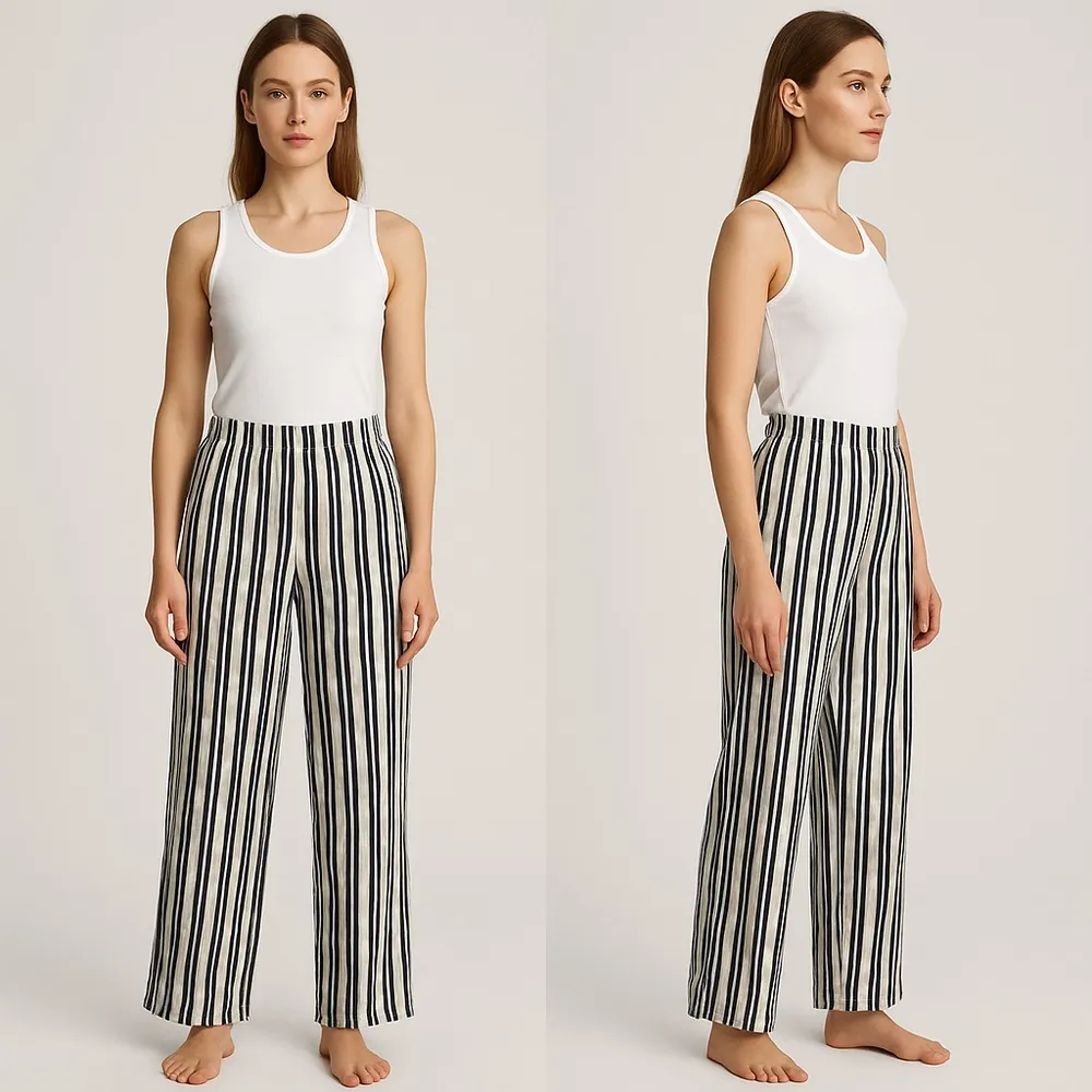 Andrea Jovine Linen Blend Striped Wide Leg Pants L Sailorcore Beach Coastal - Image 2