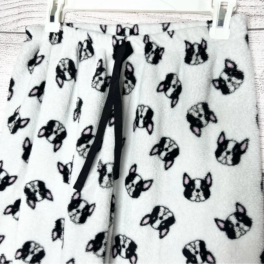 Boston Terrier Frenchie Dog Print Plush Pajama Pants Size Large Black & White - Image 3