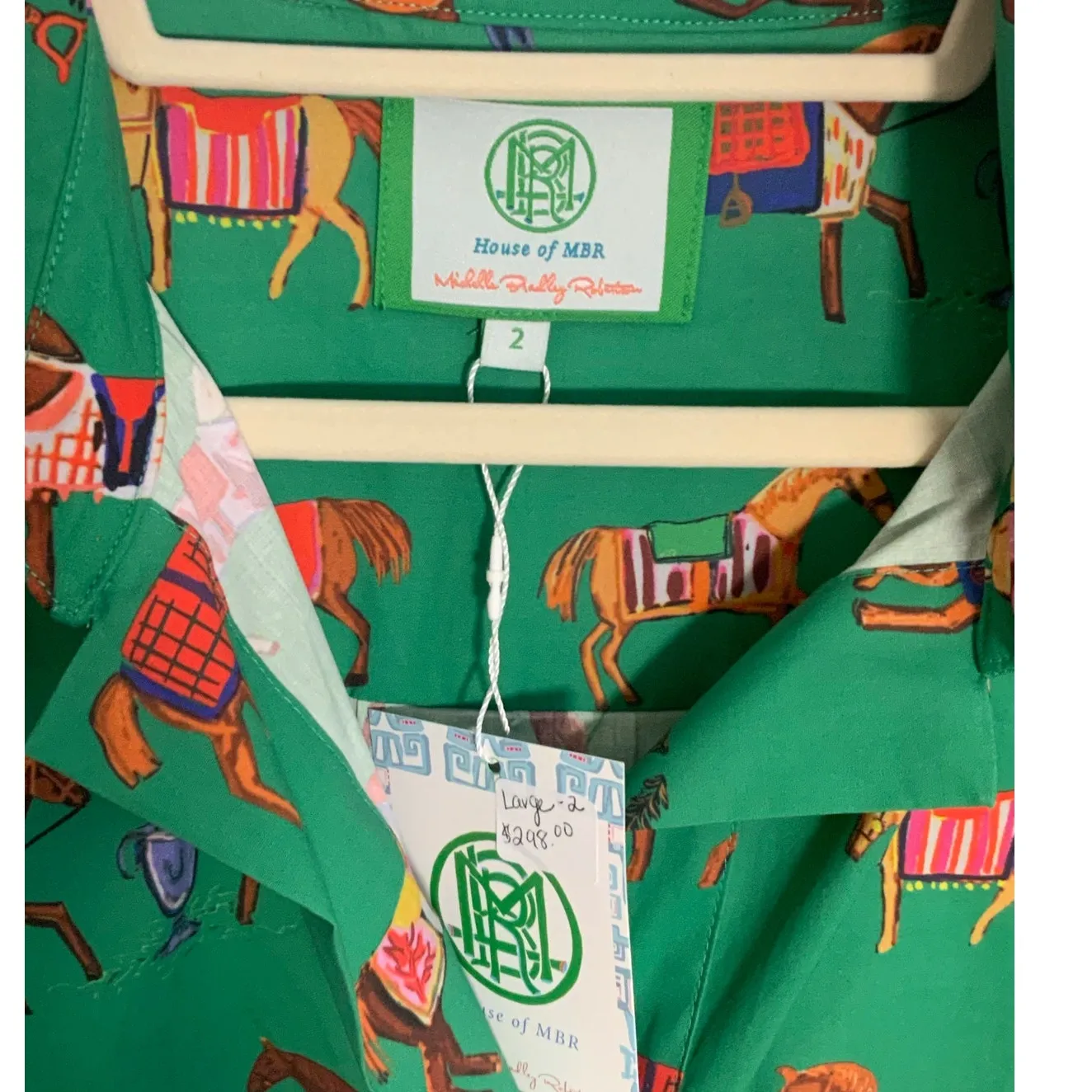 House Of MBR Ruthie High Horse Short Shirt Dress $298 NWT size large Green - Image 6