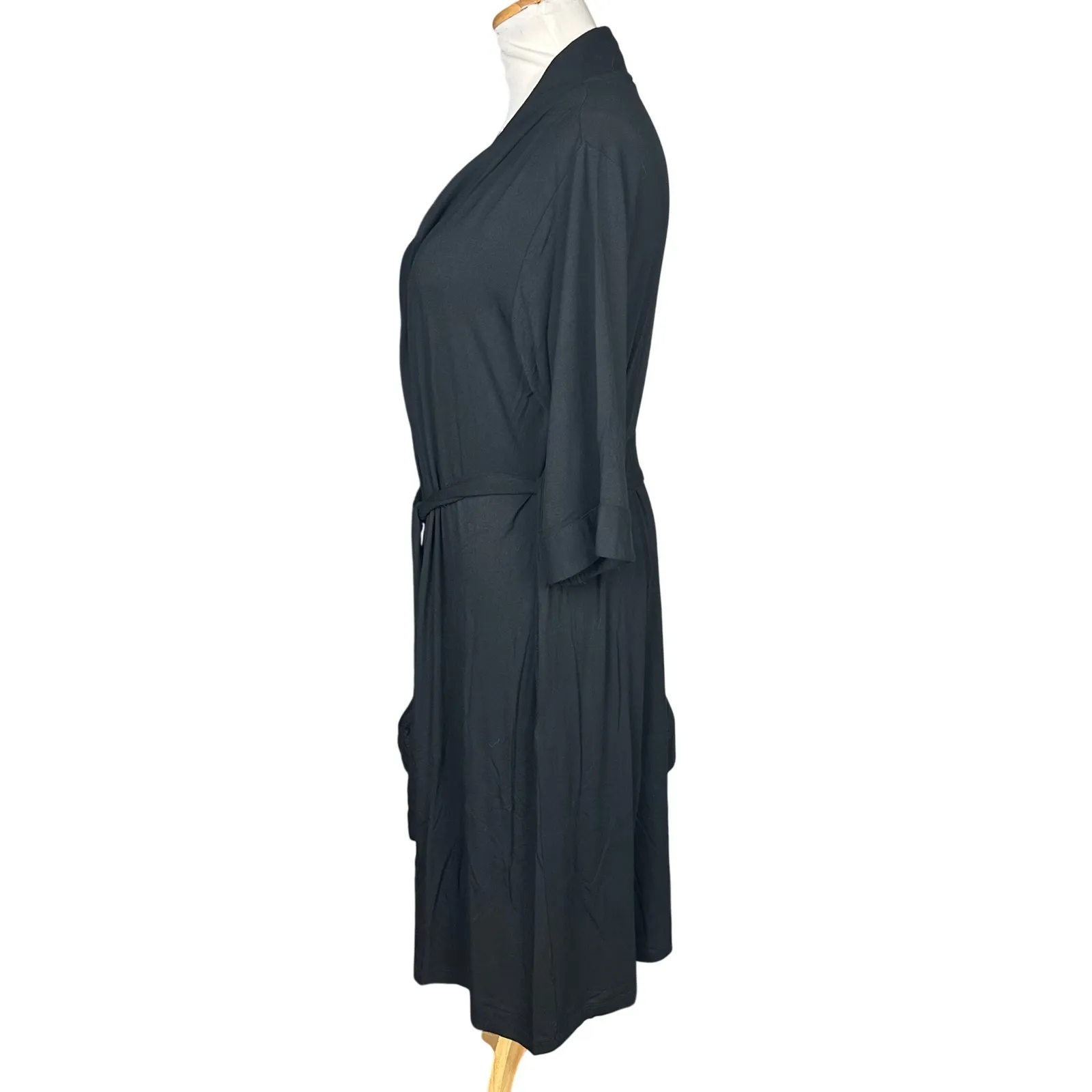 NWOT Quince Women's Black Bamboo Jersey Robe Kimono Style Midi Length Size M - Image 7
