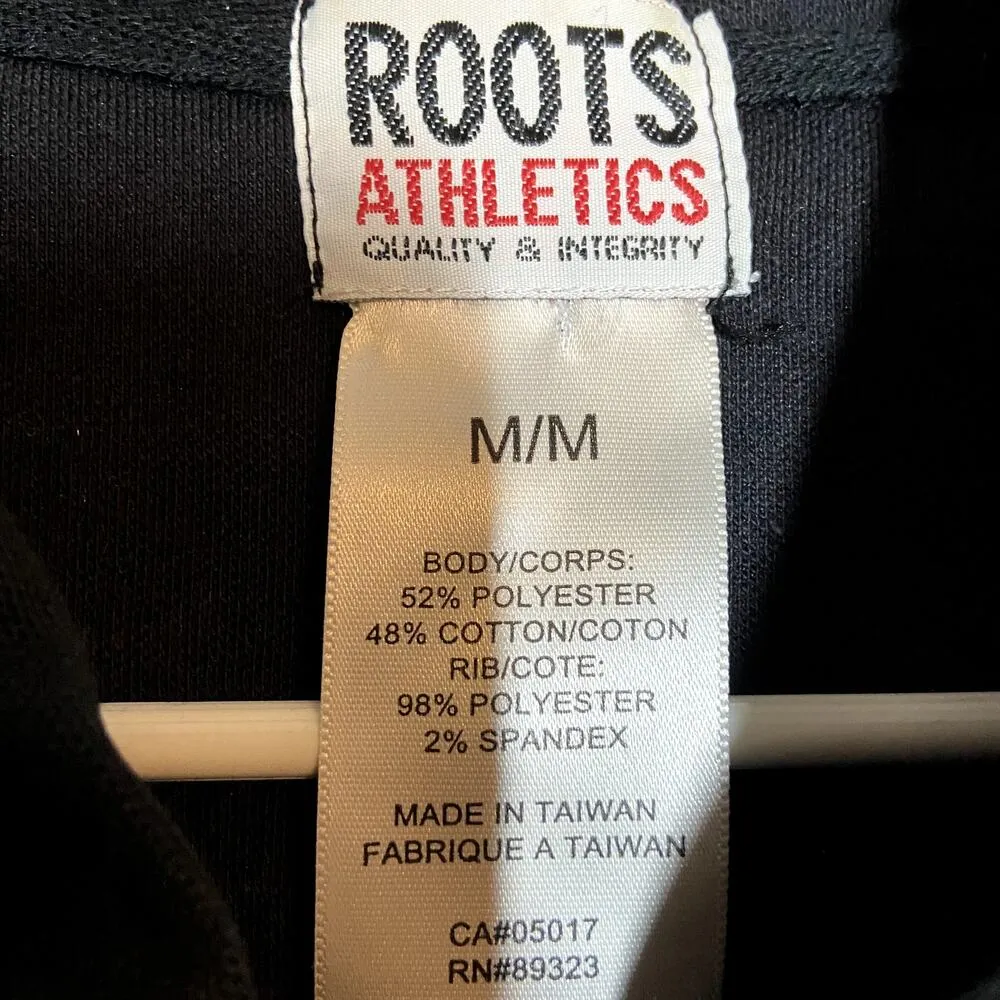ROOTS Athletics Full Zip Hoodie Track Jacket Red Striped Drawstring Black M - Image 3