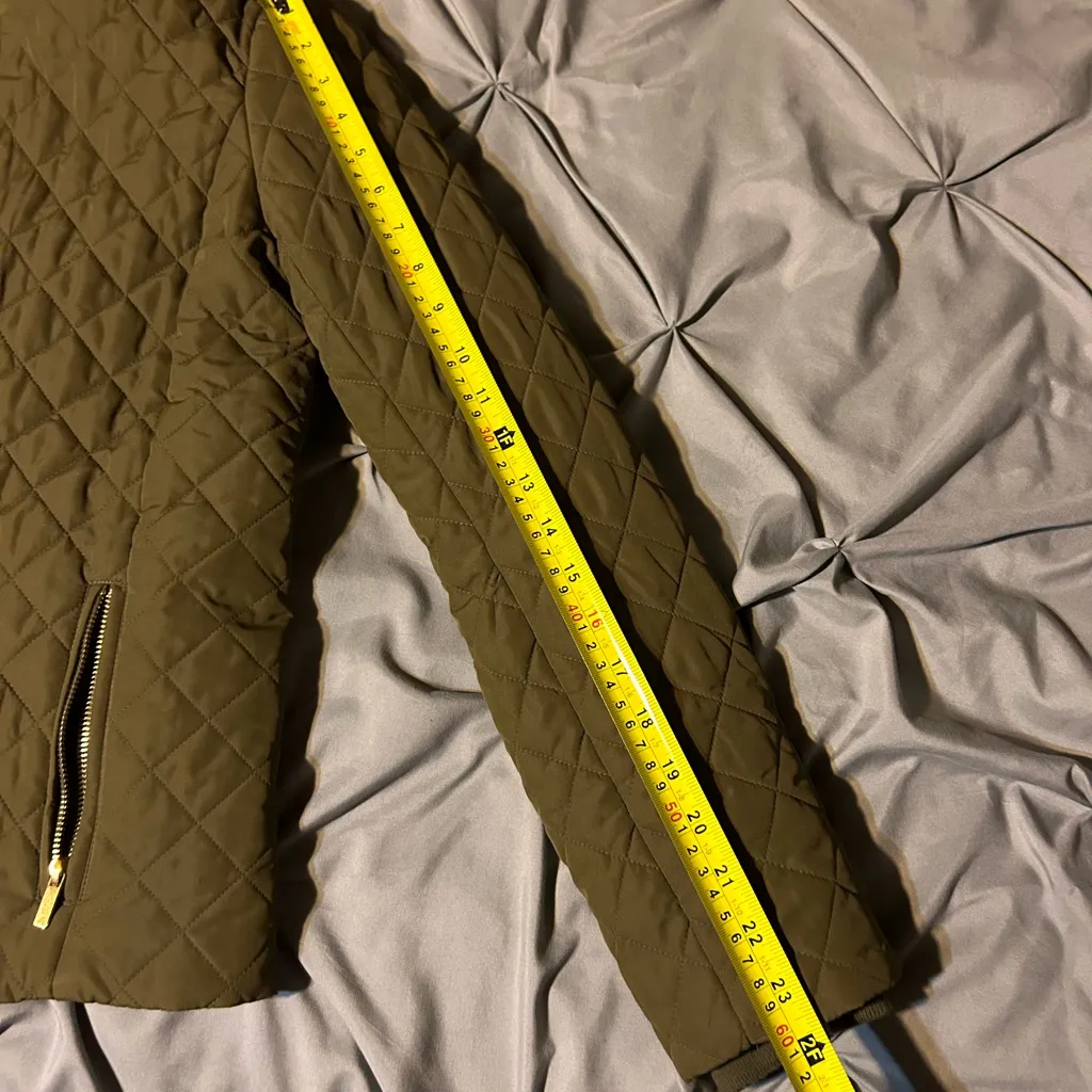 J Crew S Green Quilted Puffer Zip Front High Neck Jacket 2 Zip Pockets - Image 5