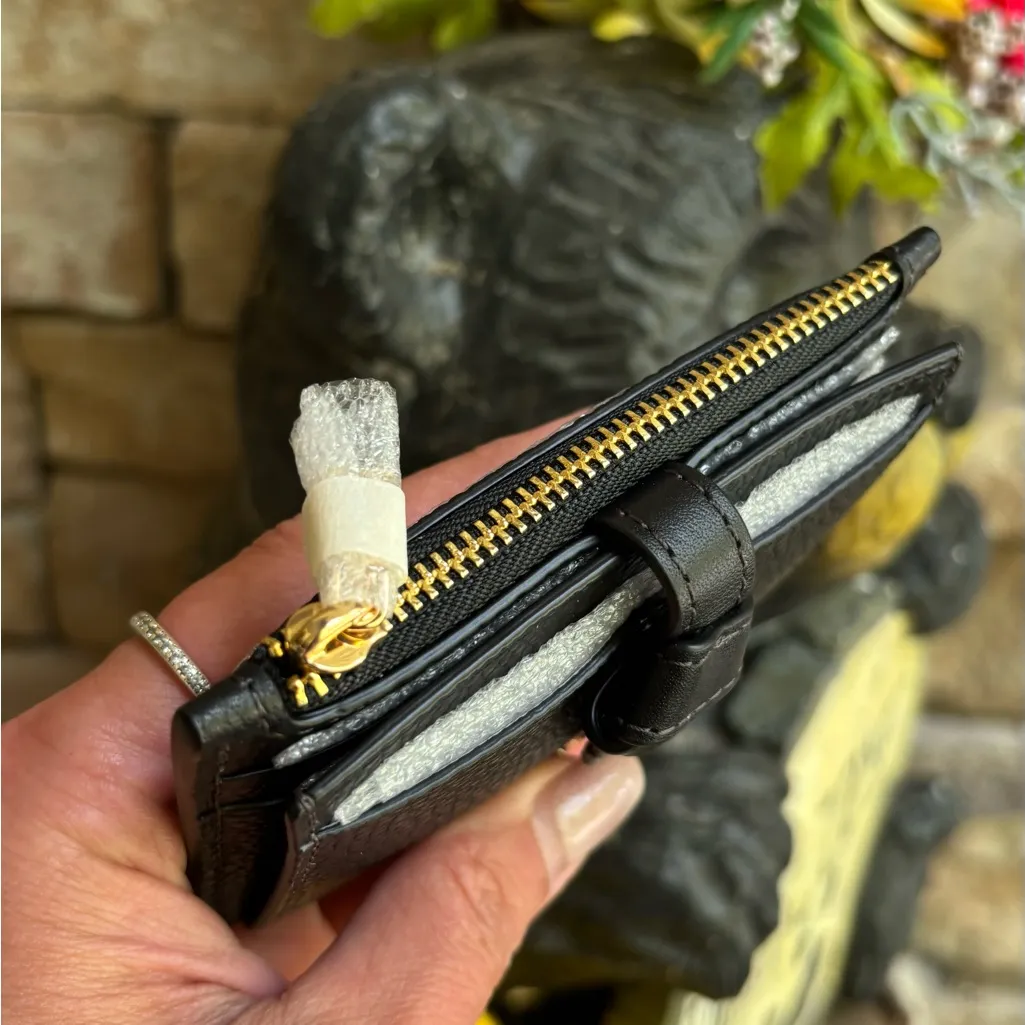 Authentic Kate Spade  pebbled Leather knot snap bifold zip Card Holder - Image 8