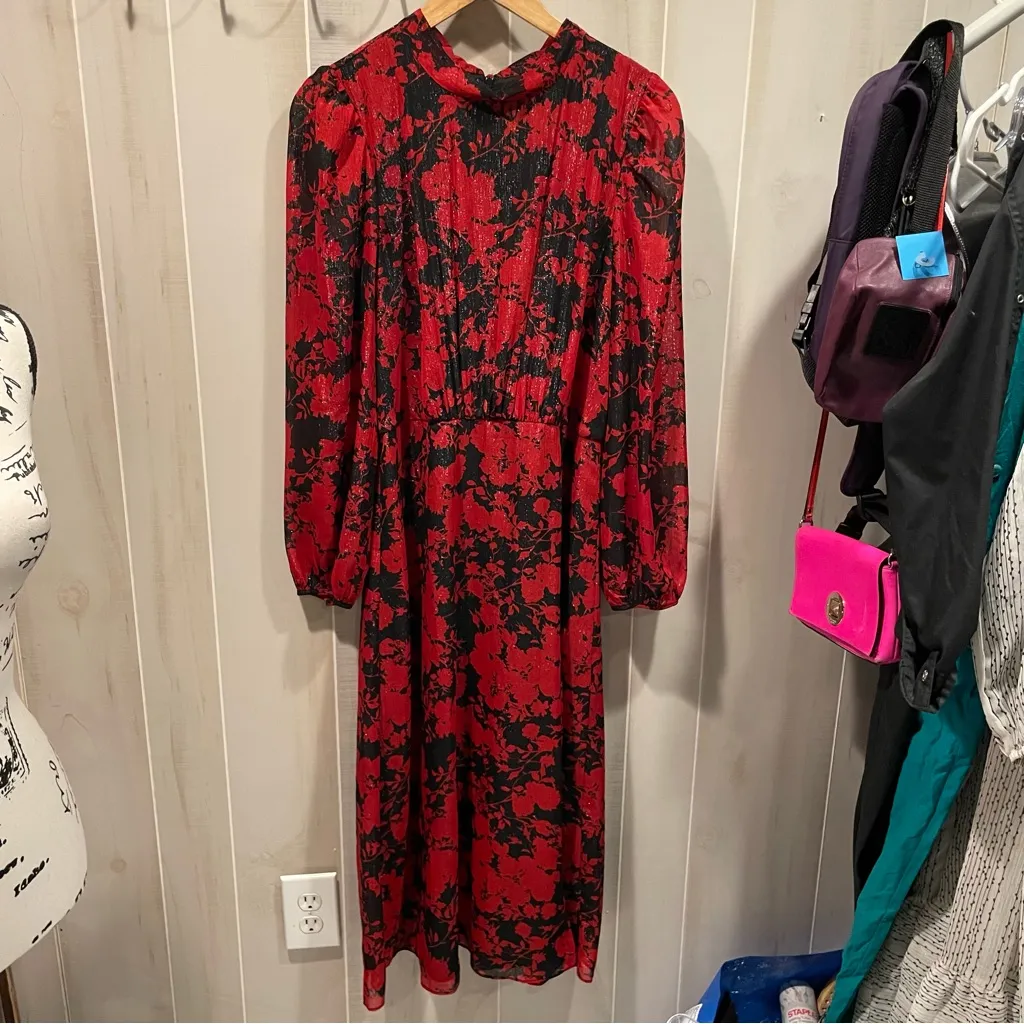 Beautiful Julia Jordan fairy whimsigoth mock neck maxi floral shimmer dress - Image 11