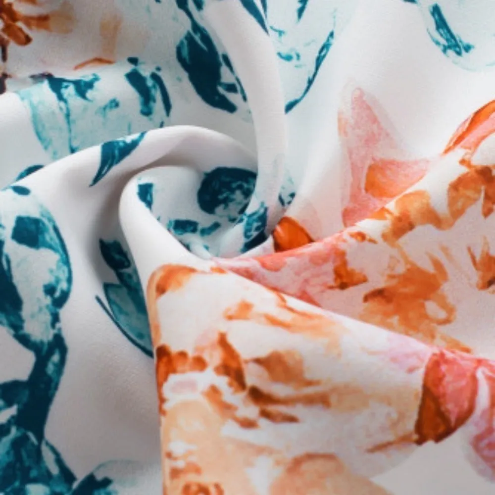 Wide Leg Spaghetti Strap Cropped Romper Jumpsuit Coral Orange Blue Floral Small - Image 10