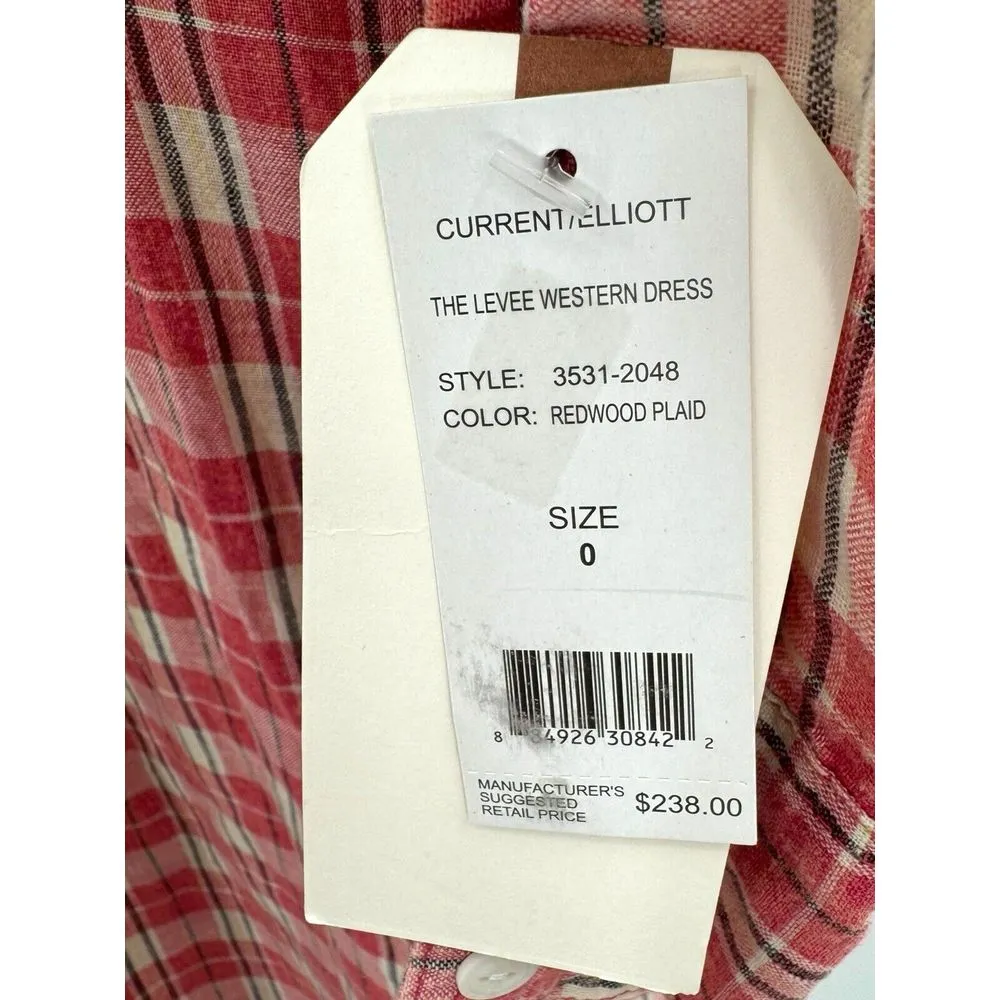 New Current‎ Elliott Linen Cotton Blend Levee Western Plaid Shirt Dress Size 0 - Image 5