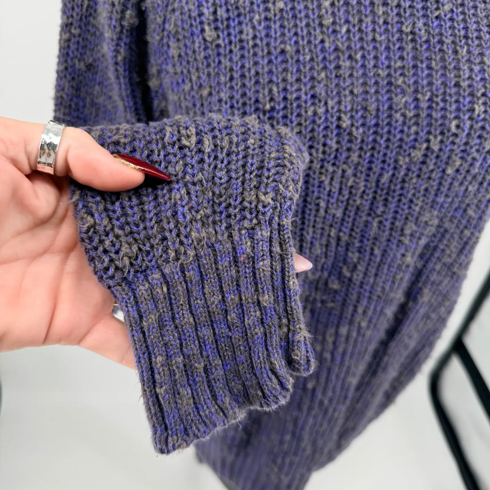 Vtg City Streets Blue Gray Linen Cotton Knit Sweater Crew Neck LG Cozy Comfy 80s - Image 5