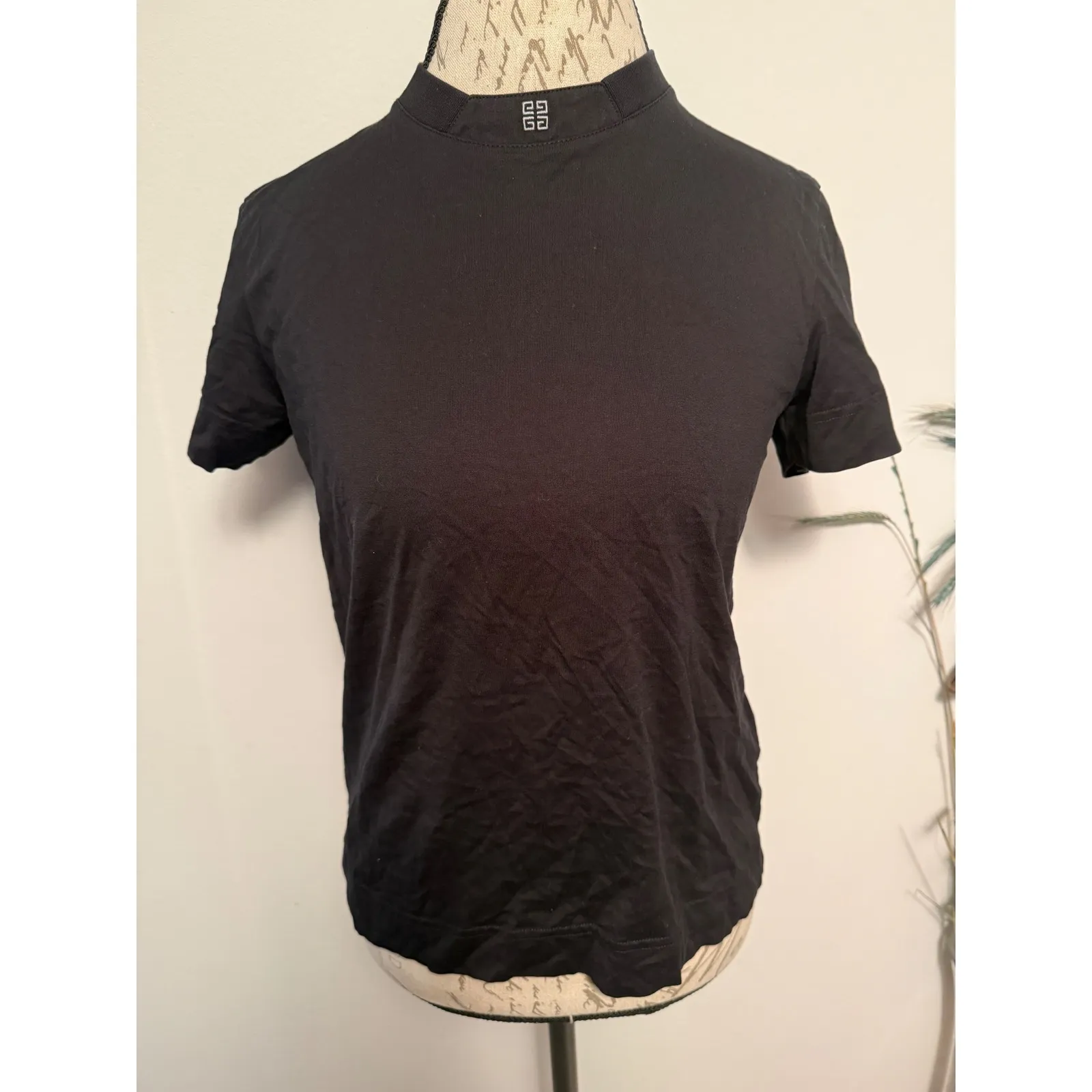 Givenchy Black Mock Neck Short Sleeve T Shirt Top Logo Detail Size S - Image 2
