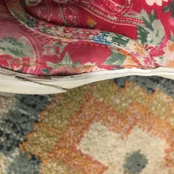 VANS Red Blue Floral Canvas Low Sneakers Shoes Unisex Women's 7 Men's 5.5 - Image 8