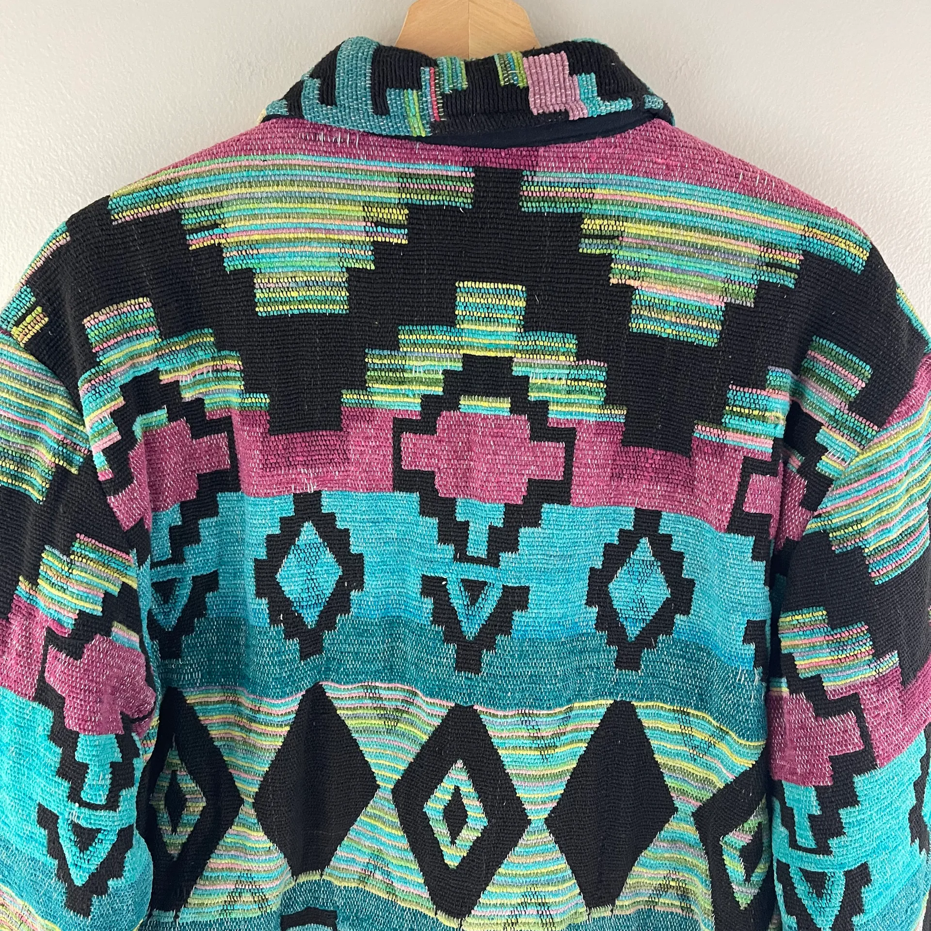 Vintage 90s Multicolor Rainbow Southwestern Aztec Tapestry Jacket - Image 6
