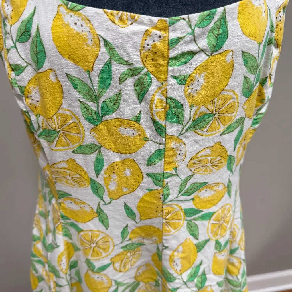 Gap lemon print cotton linen cotton mini sun dress size large side zip smocked - Image 3