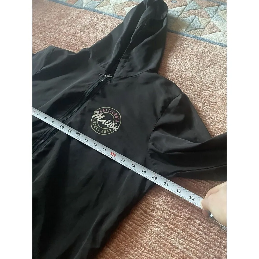 Brandy Melville Black Full Zip Hooded Windbreaker California Malibu Unisex - Image 7