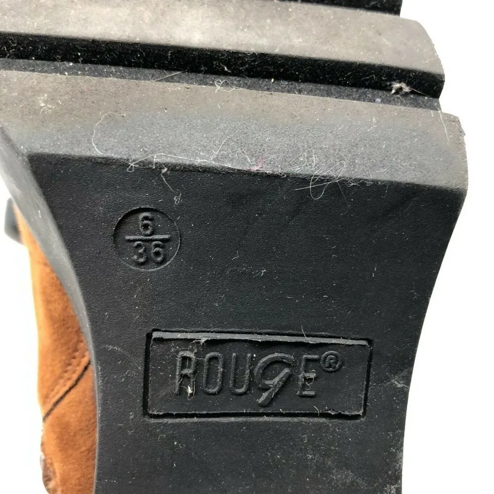 Rouge Womens Ankle Boots Chunky Block Heel Platform Faux Suede Laces Brown 6 - Image 5