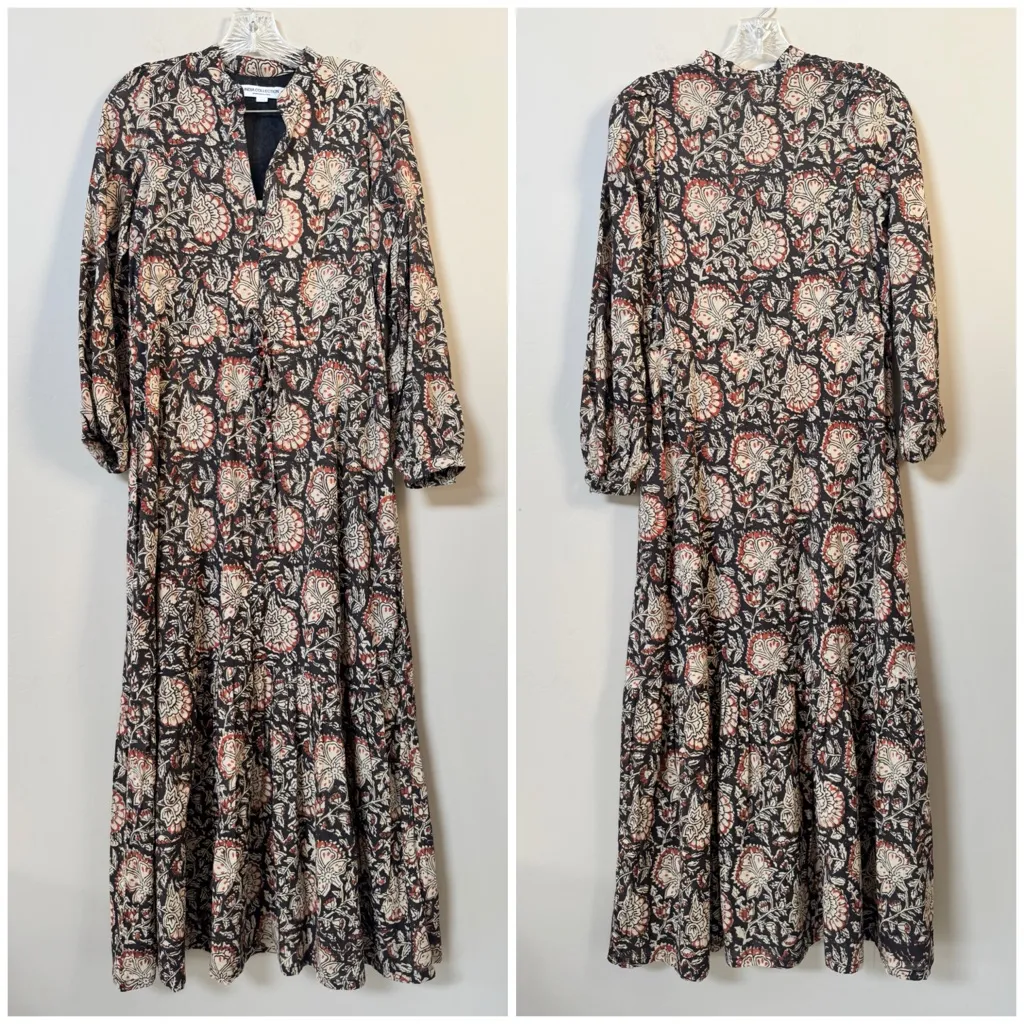 Emerson Fry Lucy Lake Ling Sleeve Maxi Dress Thalia Organic Block Print Sz XS Black - Image 5