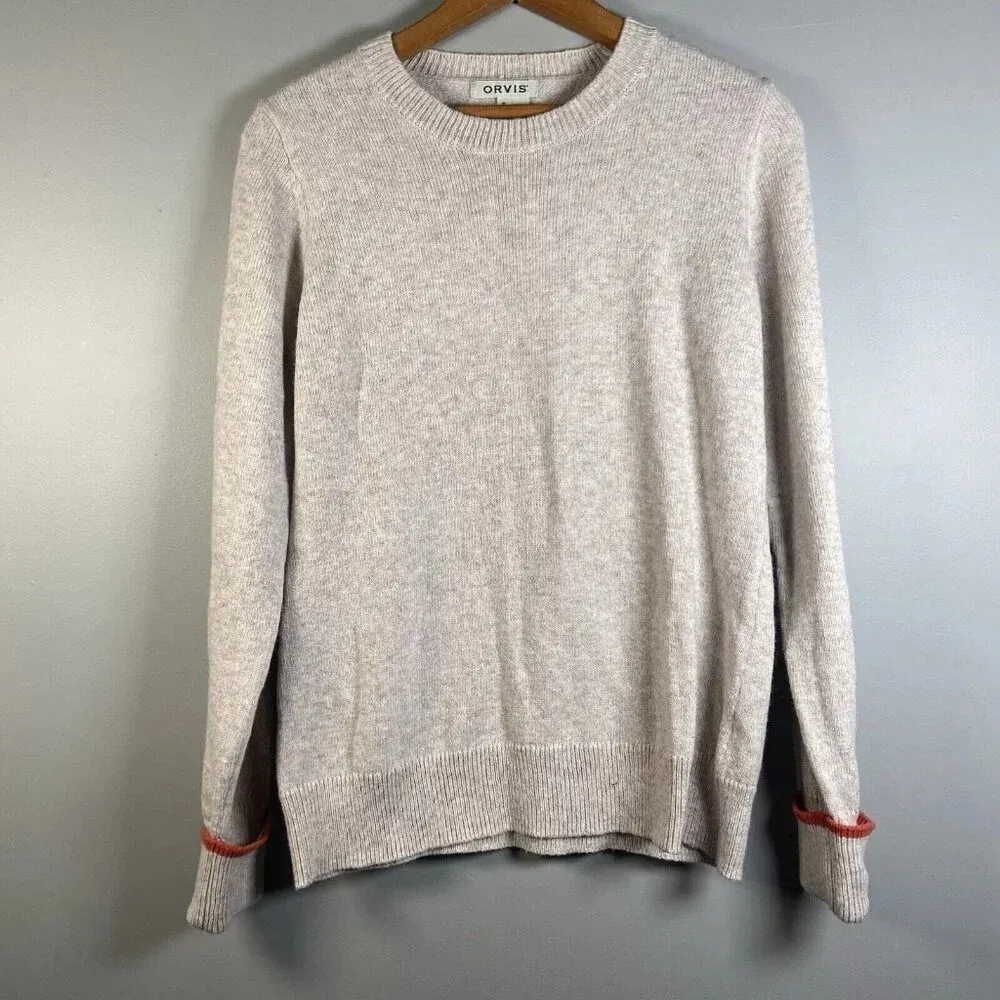 Orvis ‎ Sweater Beige Tan Knit Cotton Pullover Womens Size S Small Cozy Neutral - Image 3