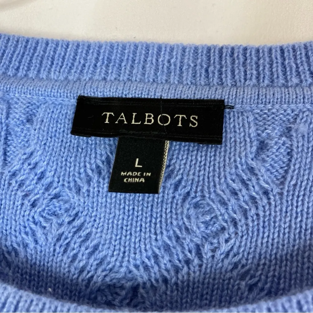 Talbots | Lavender Blue Cable Knit Lambswool Blend Sweater Button Shoulder L - Image 3