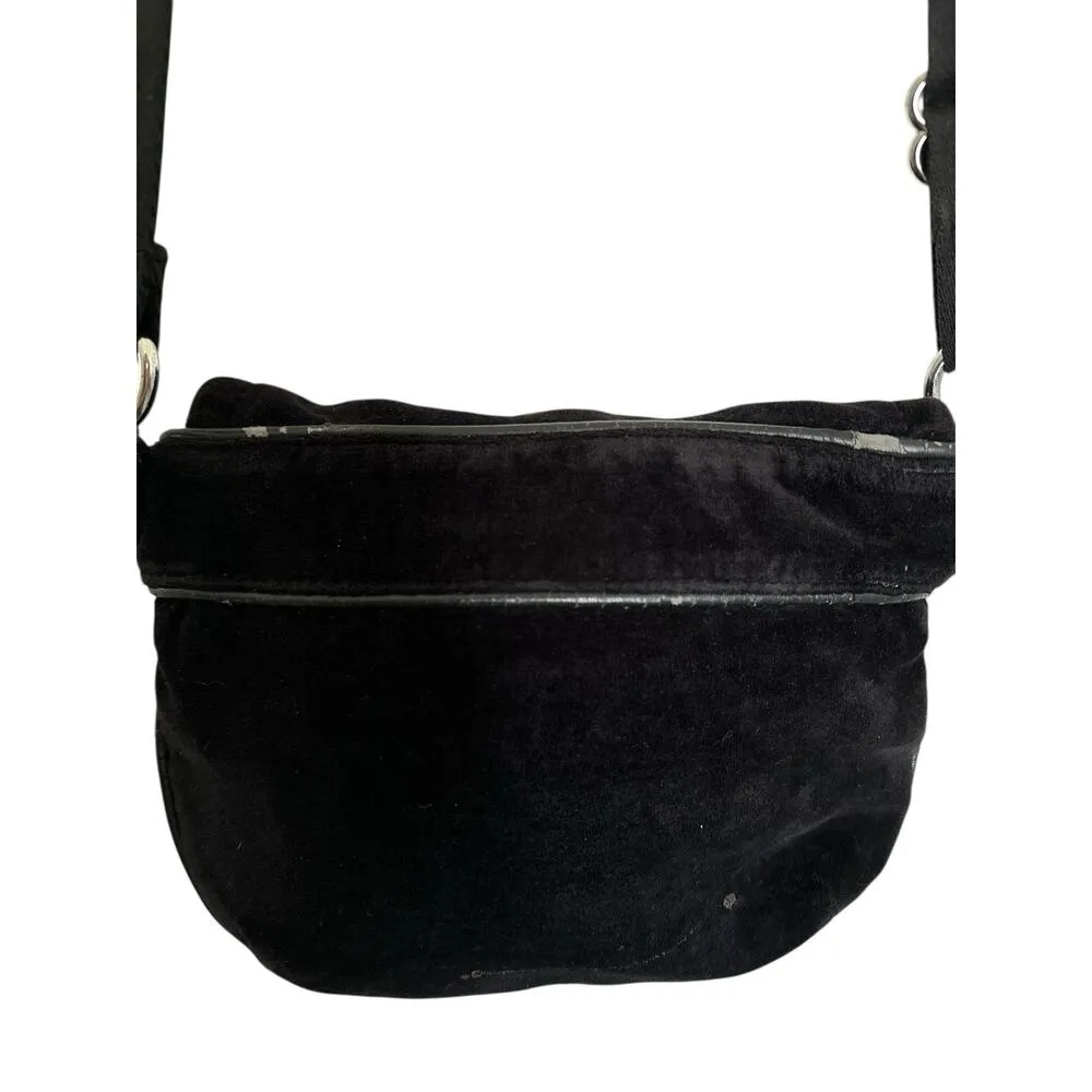 Vintage Juicy Couture Black Velour Crossbody Bag Purse Bow Charm Logo Rare Y2K - Image 6