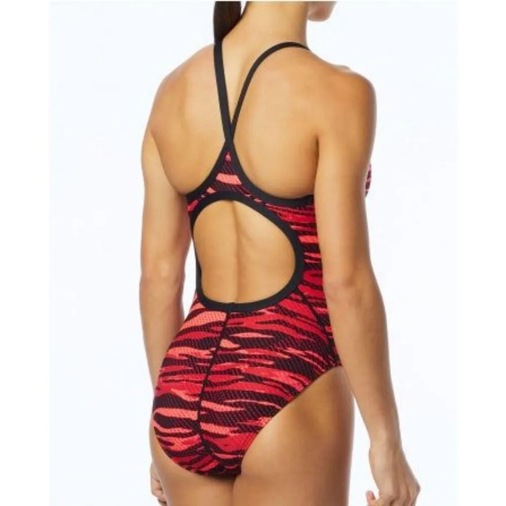 TYR Womens Crypsis Diamondfit One Piece Swimsuit Keyhole Back Red Black 32/M - Image 2