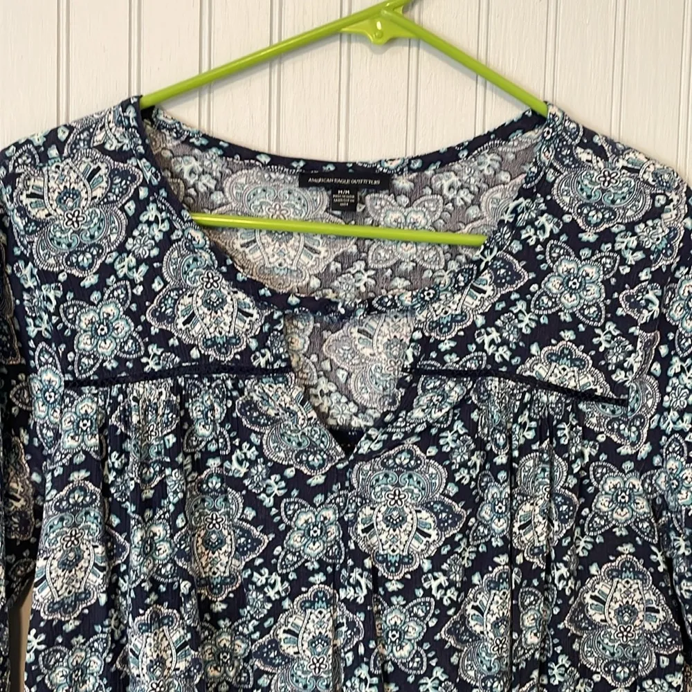 American Eagle Outfitters Blue & White Pattern Long Sleeve Dress | Medium - Image 3