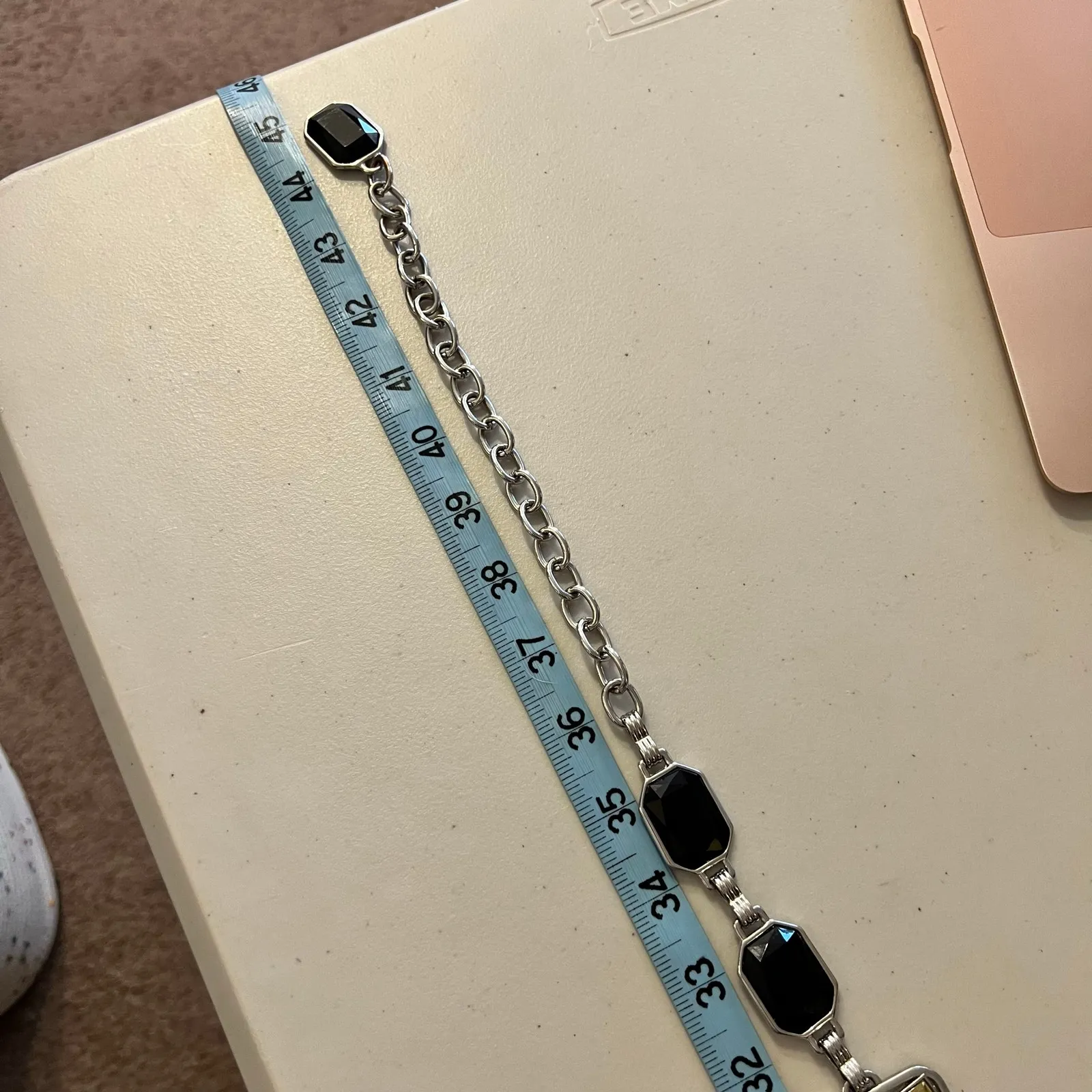 Silver Chain Link Chunky Embellished Black, Yellow Stone Wrap Belt Size Large Black - Image 8