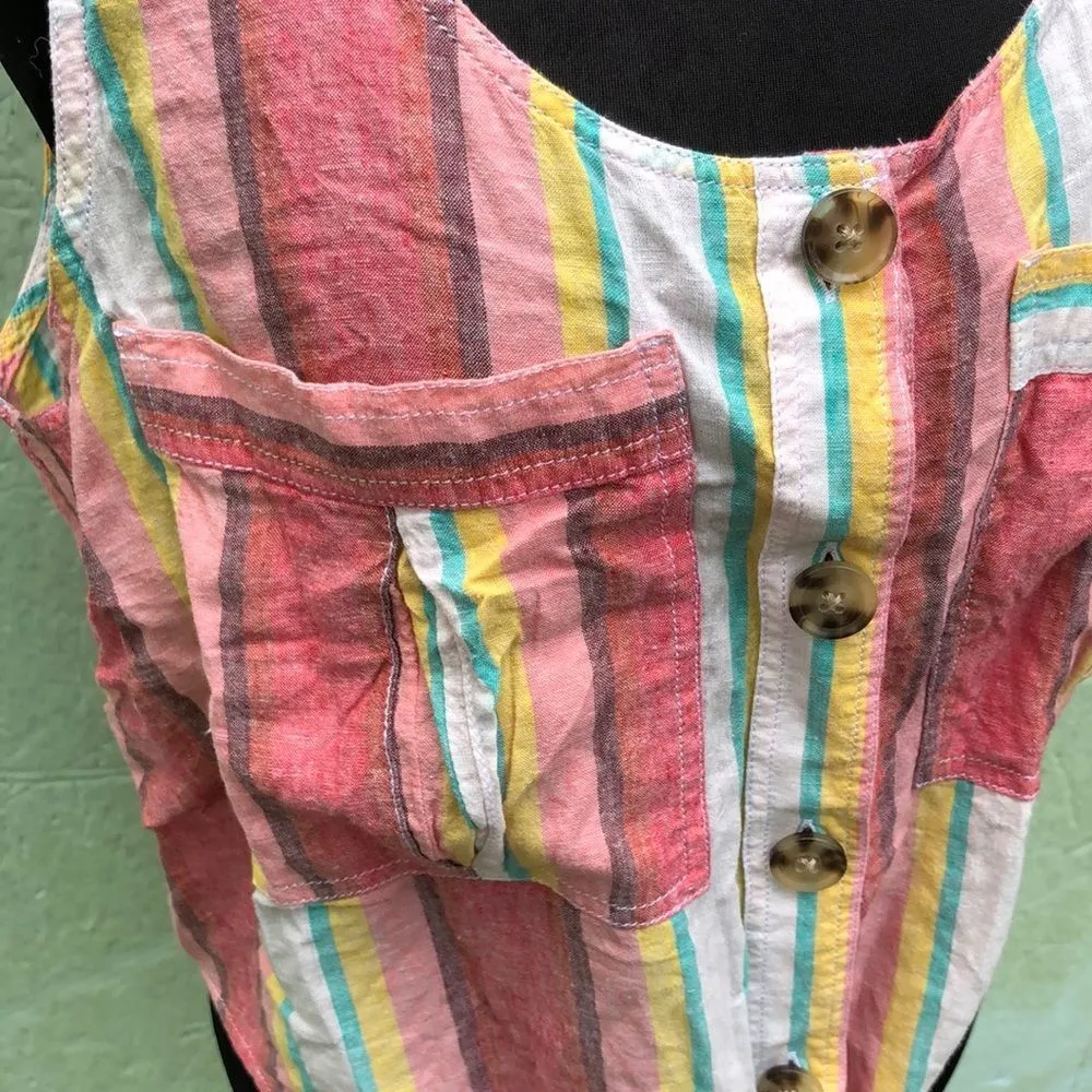 Express Striped Linen Cotton Tie Waist Tank Top L - Image 6