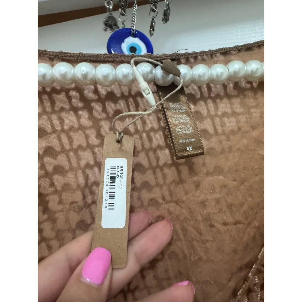 SKIMS Size 4X Velvet Burnout Logo Glove Crop Top Copper BR-TOP-0935 NWT - Image 9