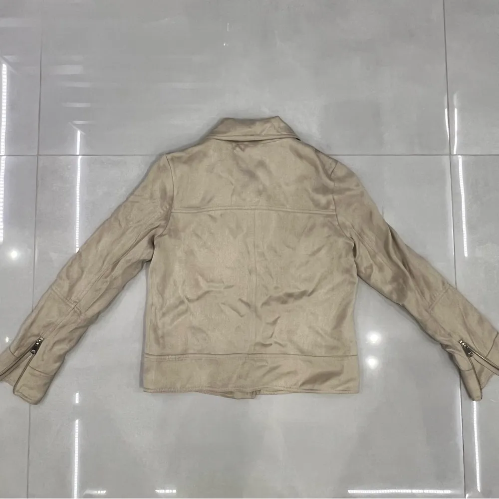 REISS Sofie Beige Neutral Asymmetrical Zip Biker Jacket and Pants - Image 12