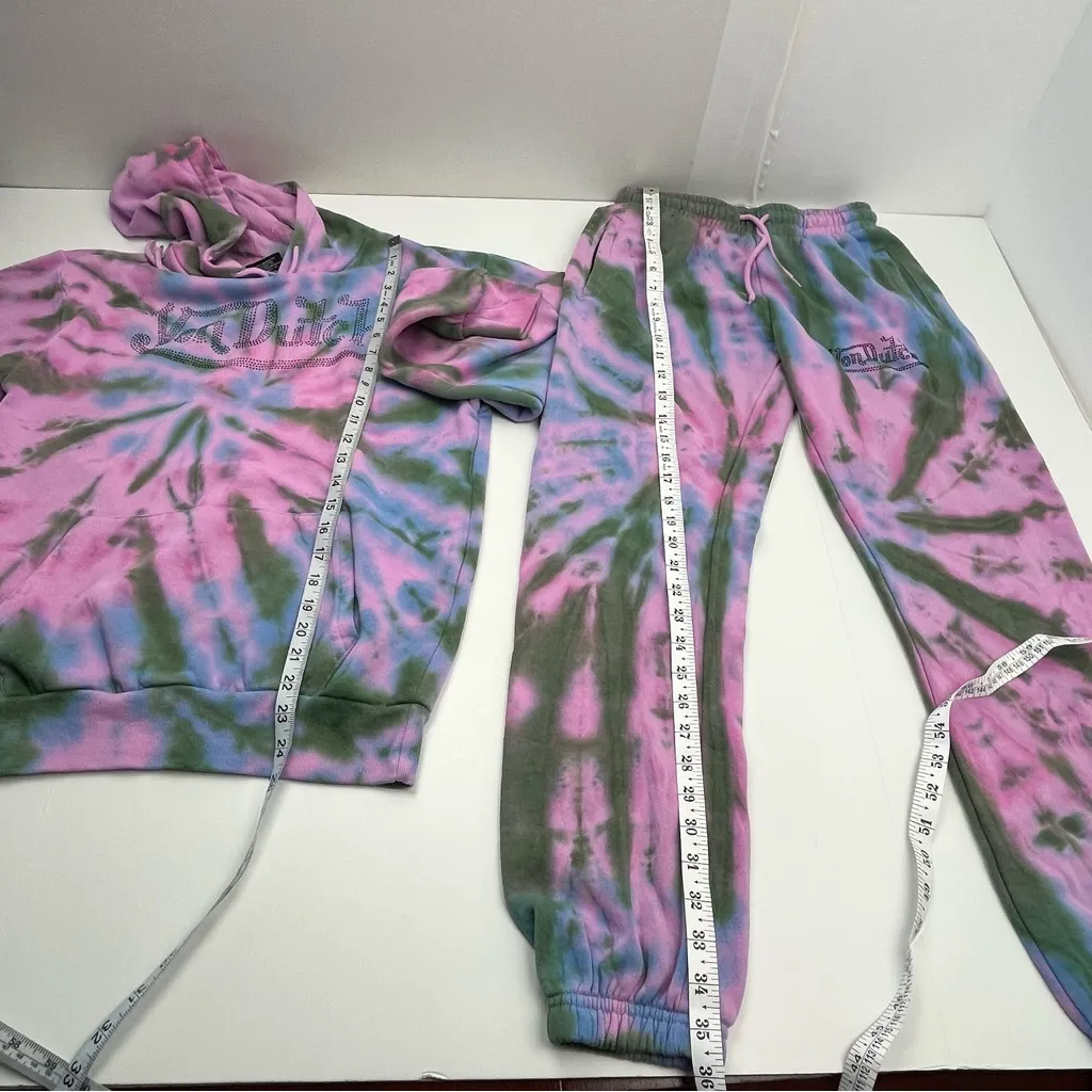 Von Dutch Rhinestone‎ Tie Dye Jogger Hoodie Set Olive Green Pink Purple Small - Image 12