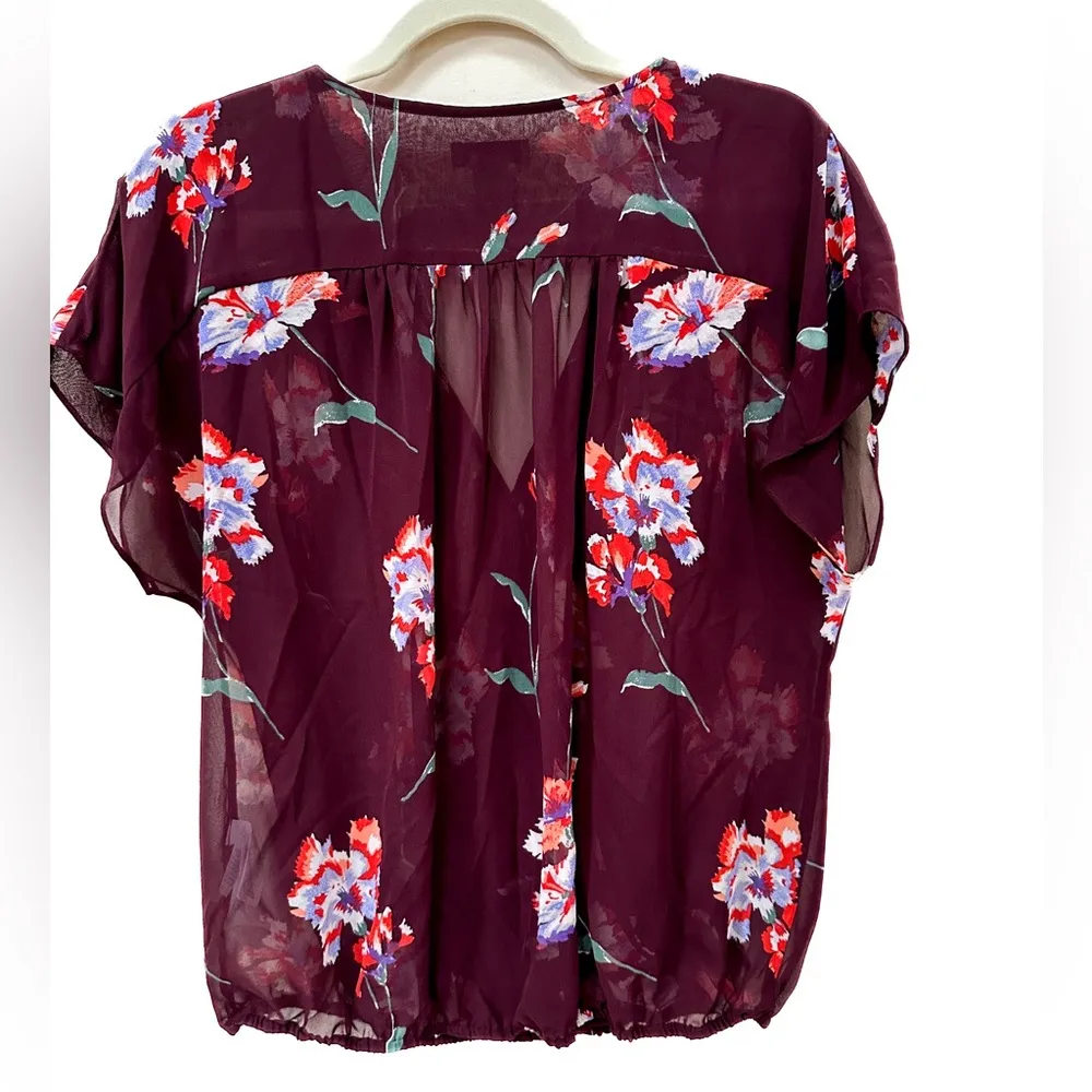 sheer wrap blouse, beautiful floral print, modesty snap - Image 4