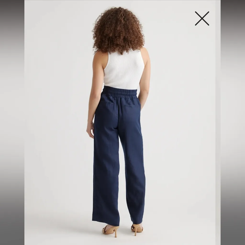 Quince 100% European Linen Wide Leg Pants elastic waist travel medium - Image 3