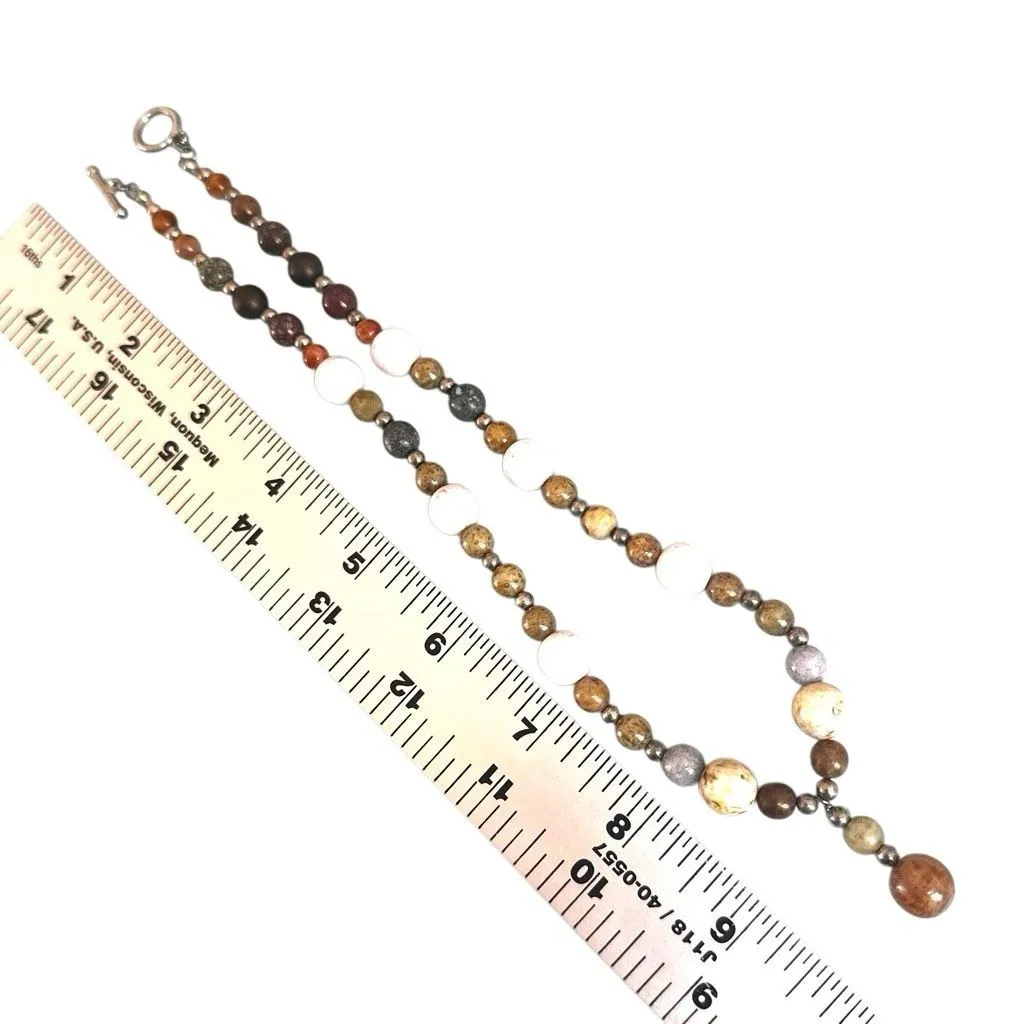 Multicolor Natural Stone Bead Necklace with Drop Pendant & Toggle Clasp - Image 9