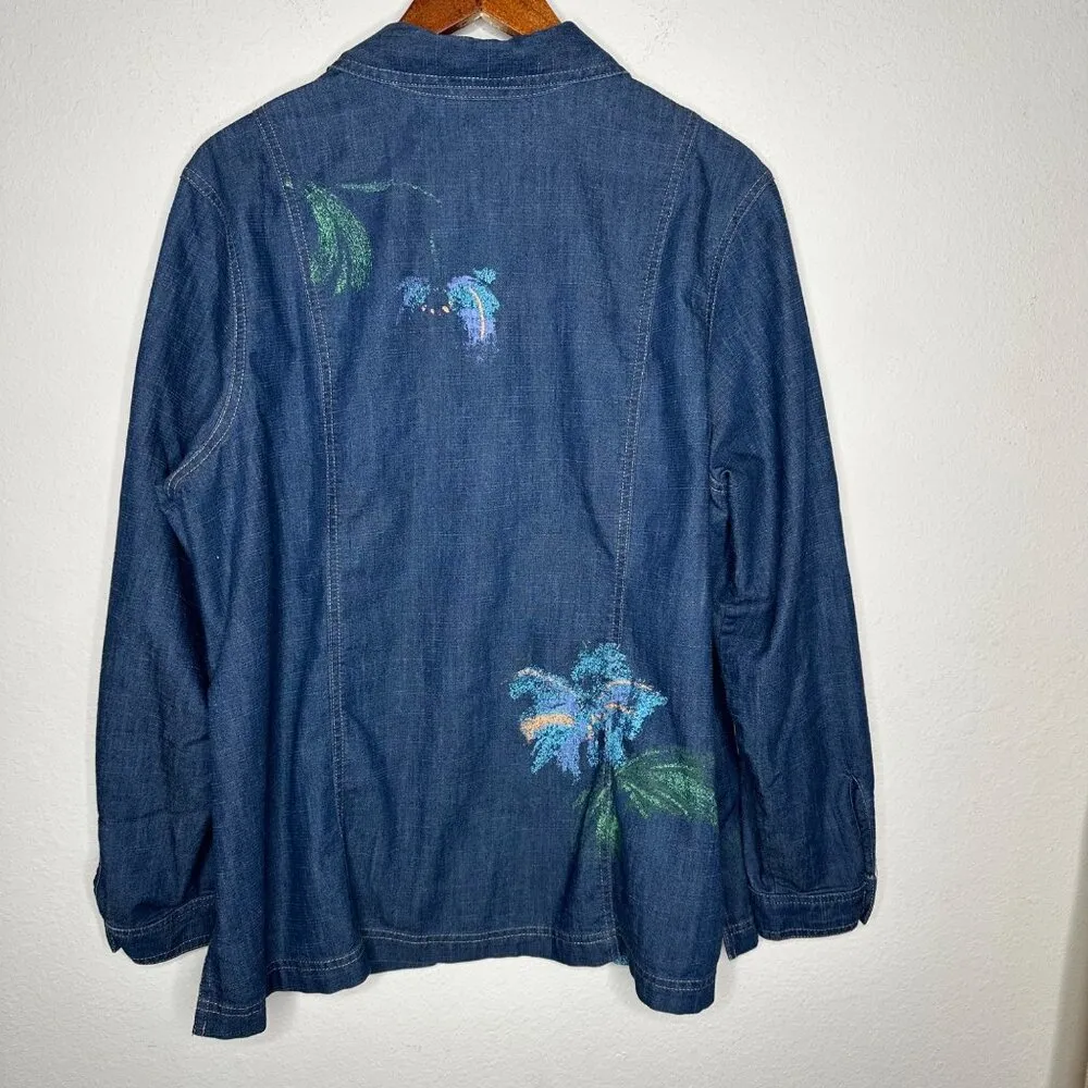 Napa Valley Floral Denim‎ Jacket Sz 1X Blue - Image 2