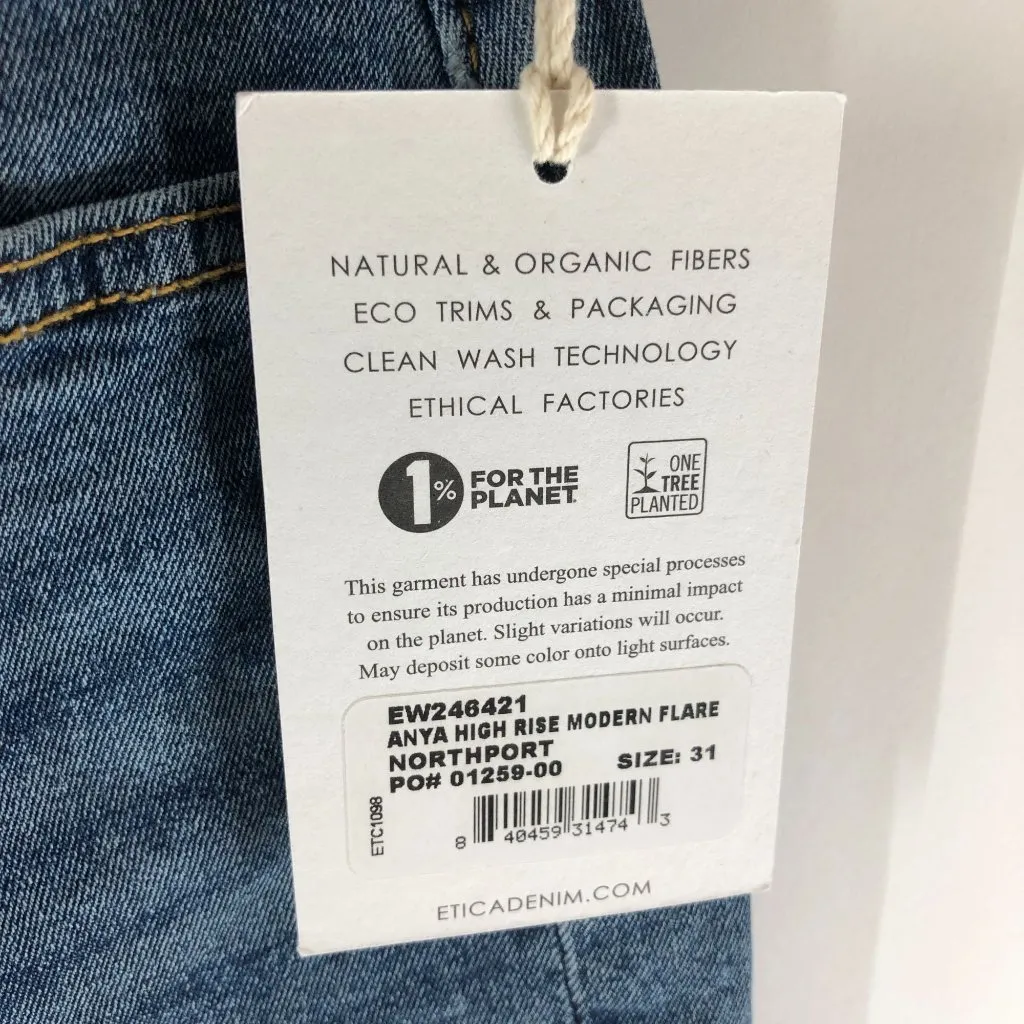 Etica Womens Anya High Rise Modern Flare Jeans Raw Hem Stretch Northport Wash 31 Blue - Image 3