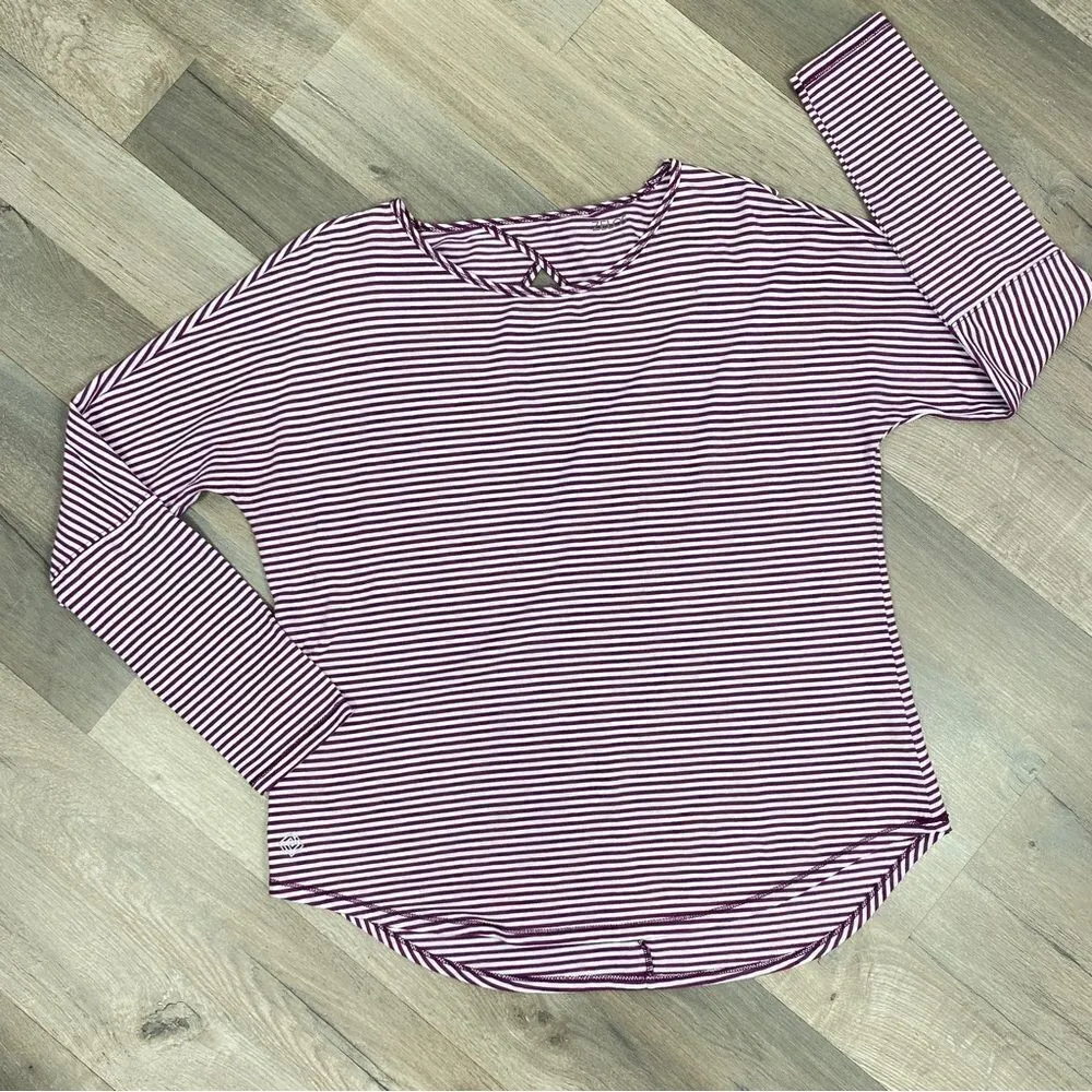 Zelos  Striped Keyhole Back Long Sleeve Shirt Purple White Medium Tee - Image 10