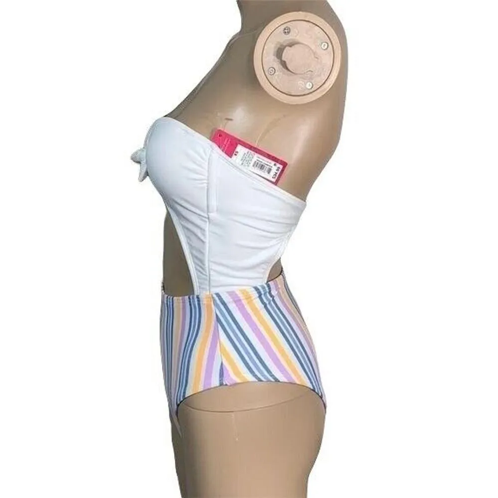 Xhilaration Womens Monokini Swimsuit One Piece Retro Striped Strapless Cutout XS - Image 3