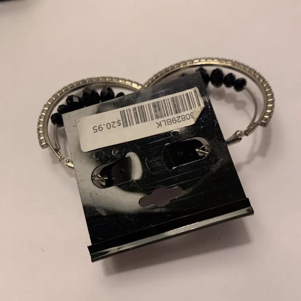 Silver Tone Hoop Earrings Pierced NWT Genuine Austrian Crystal Titanium Plating - Image 4