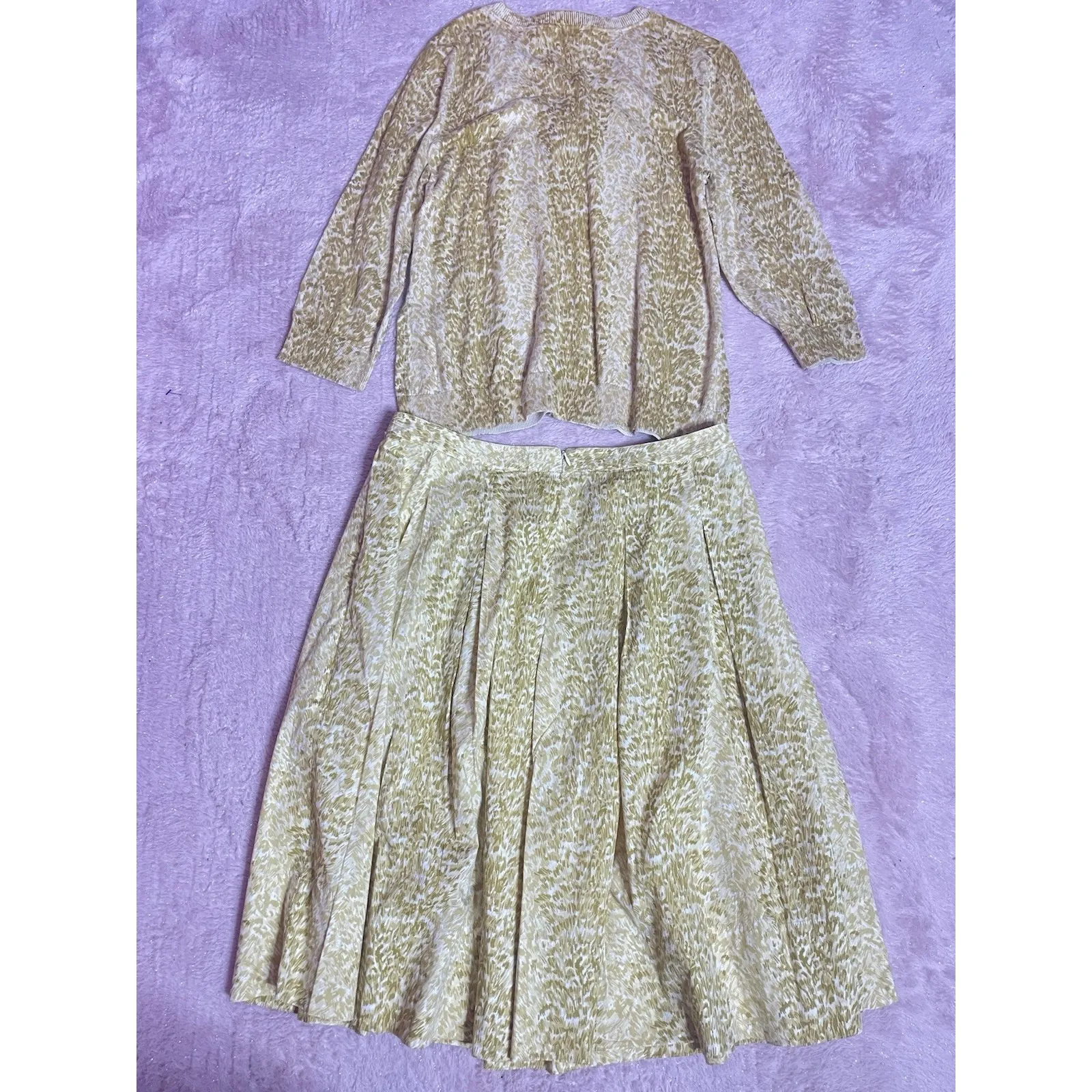 Talbots Skirt Womens 12P Yellow Green A Line Pleated Cardigan XL Sweater Bin11 - Image 10