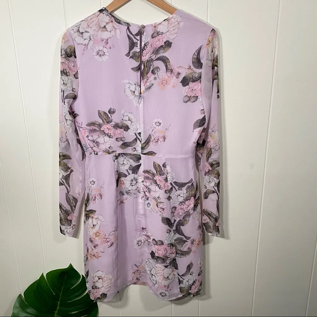 Leith Long Sleeve Floral Chiffon Dress Lavender Frost Size Medium - Image 7