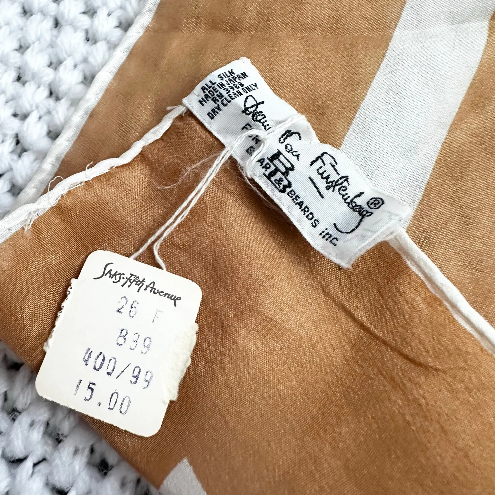 Diane von Furstenberg Baar & Beards Vintage Deadstock Copper Border Square Scarf - Image 6