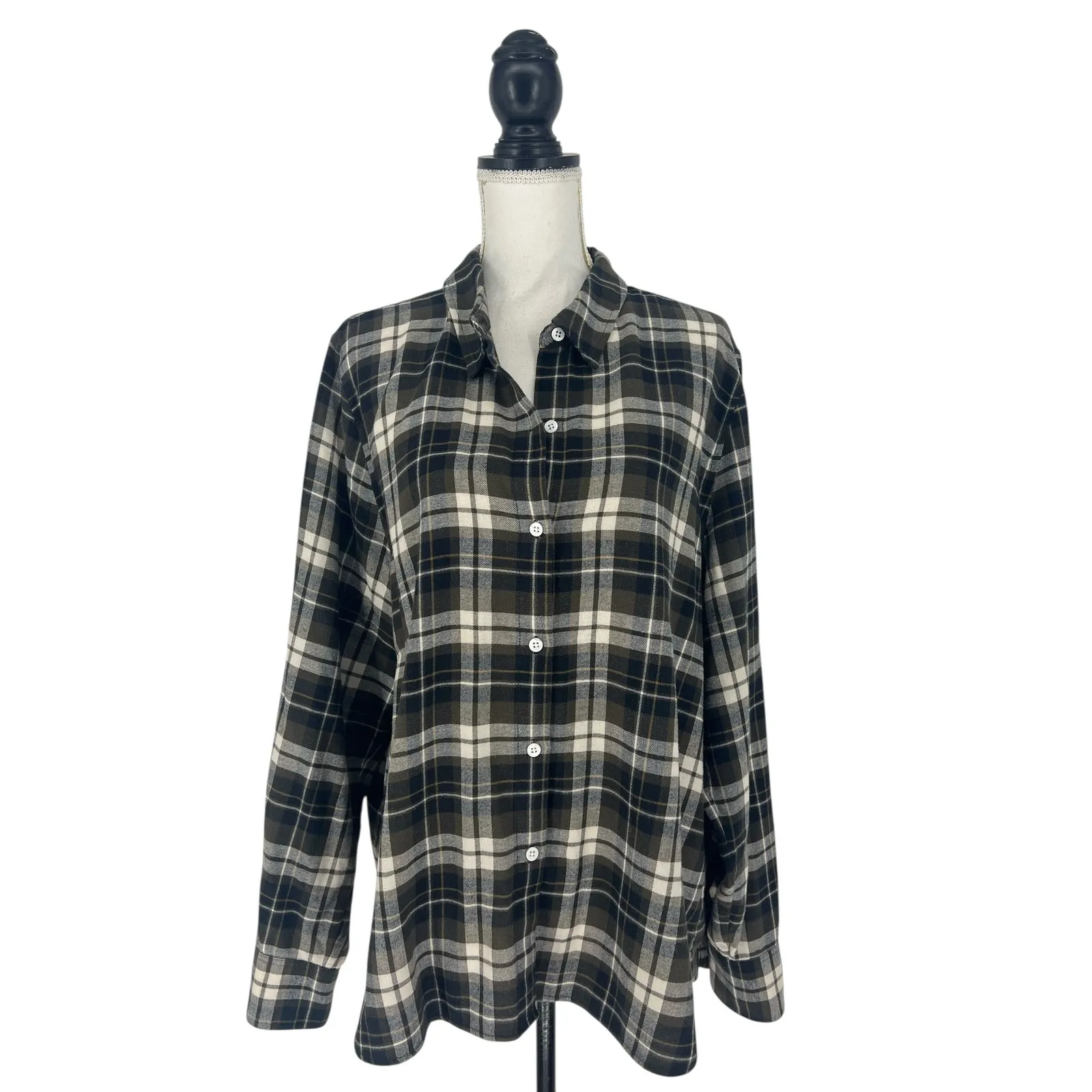 Jenni Kayne Classic Plaid Flannel Shirt Green and White Cotton - Image 2