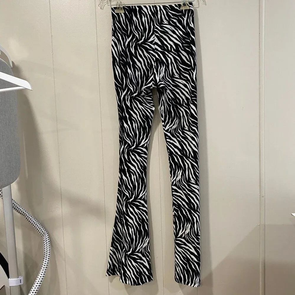 Topshop Zebra Print Flared Pants Women’s Size 2 Stretch High Waist Retro Y2K - Image 2