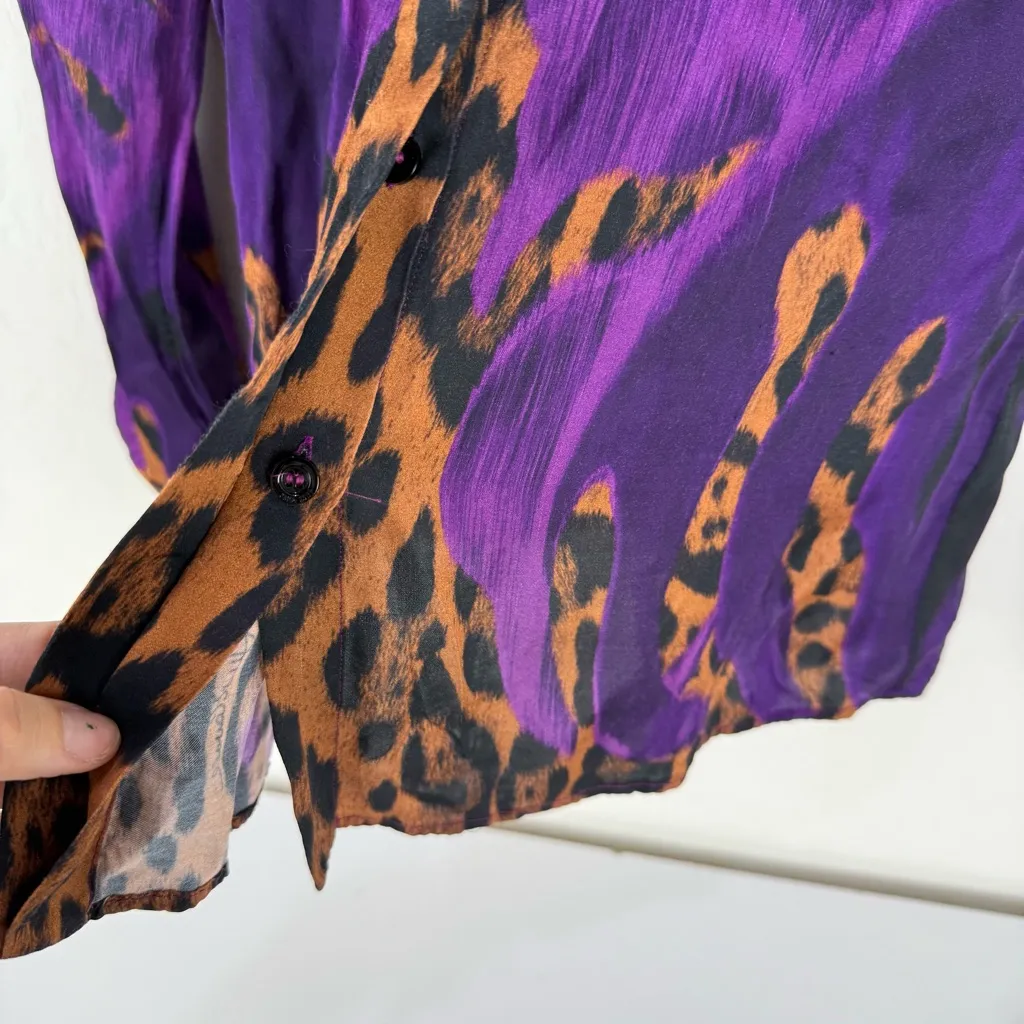 Just Cavalli  Purple Leopard Button Down Blouse - Image 7