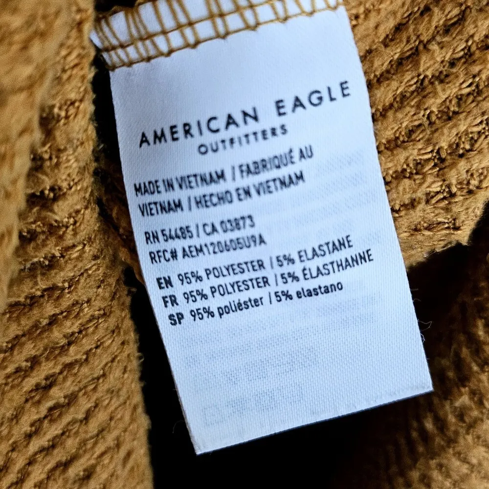 American Eagle Waffle Rib Knit Thermal Top Size S V-Neck Mustard Orange - Image 6