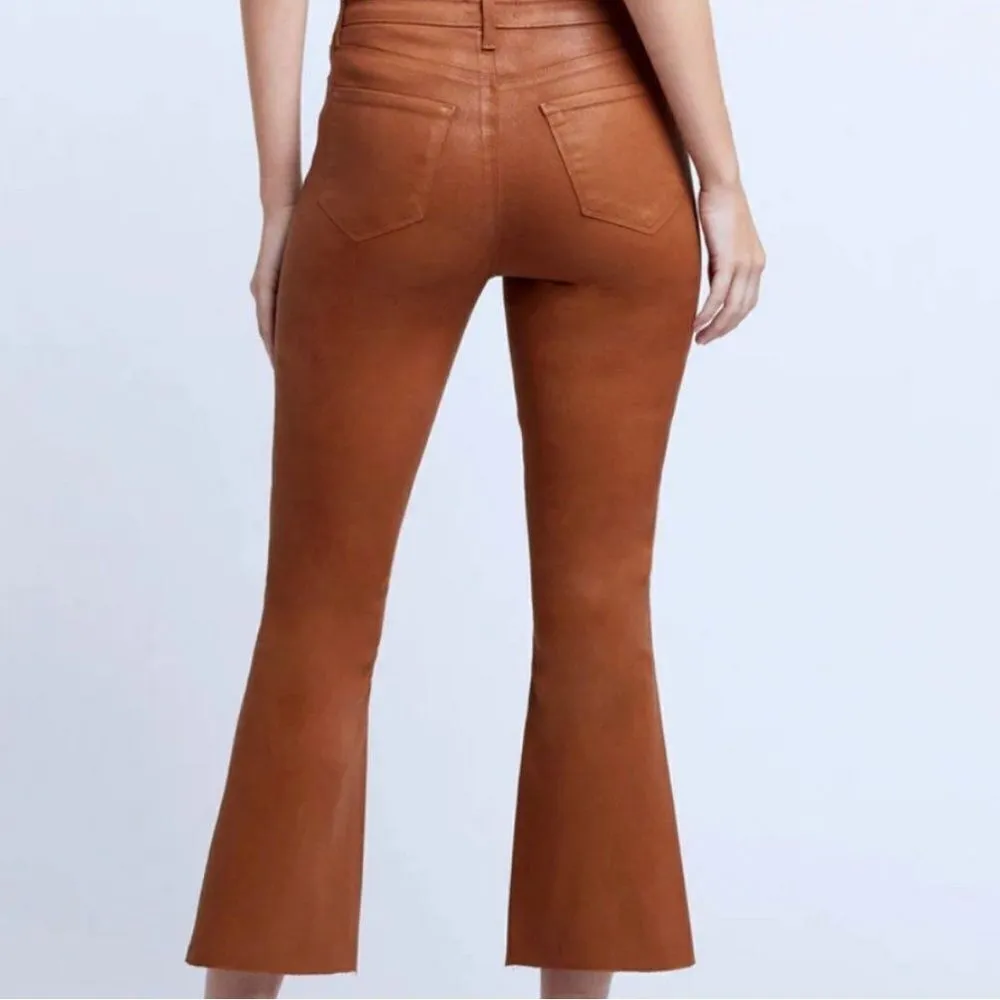 NWT L'AGENCE Kendra High Rise Crop Flared Leg Jeans Java Coated Raw Hem- Size 24 - Image 4