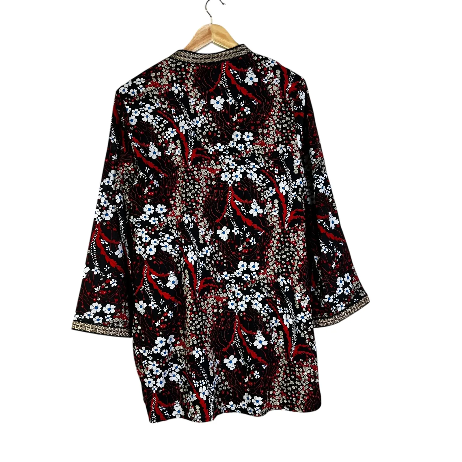 BYM Embroidered Floral Tunic Top Black Red White Blue Gold Womens Size L Size L - Image 3