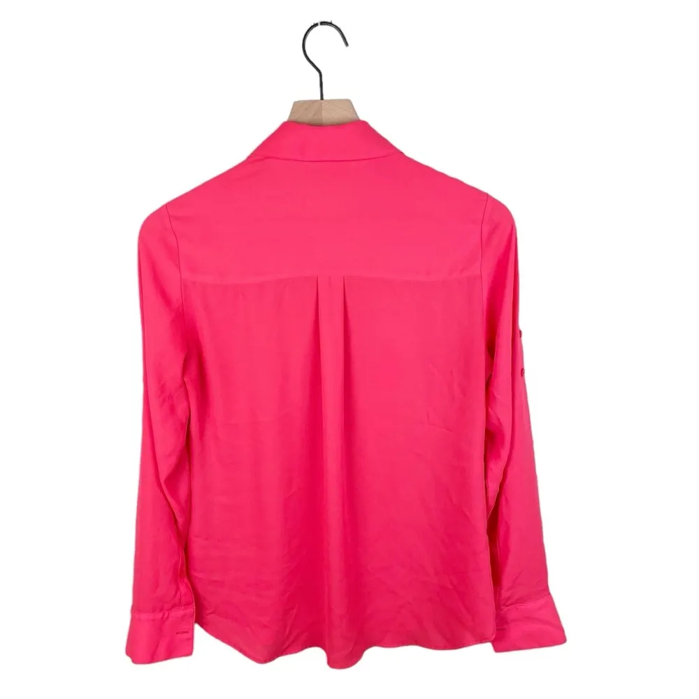 Express The Portofino Shirt Button Down Blouse Neon Pink Women's Size XS - Image 2