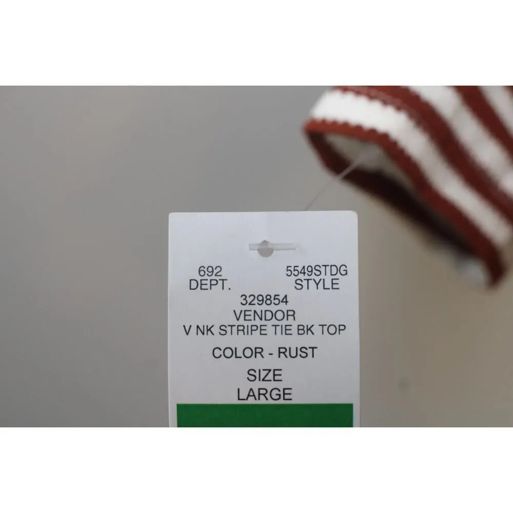 Long‎ Sleeve Striped Cropped Top Drawstring Tie Size L NWT Brown Size L - Image 3