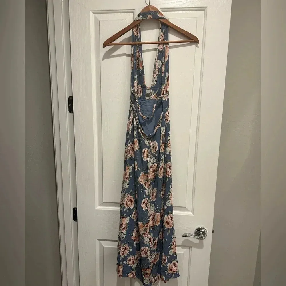 Dainty Hooligan Blue Floral Halter dress w/open back  Size Small - Image 2